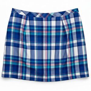L.L.Bean Skirt Madras Plaid Blue Cotton A Line Preppy Coastal Petite 14P